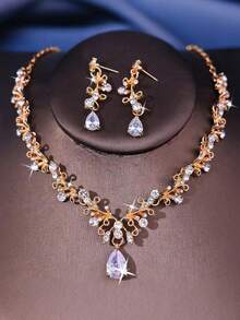 1 Set Bridal Fashion Jewelry Bride Accessories, Elegant Crystal Crown, Necklace, Earrings 4pcs Wedding Jewelry Set, Suitable For Wedding Dress, Bridal Party, Ceremony Valentine's Day Accessories