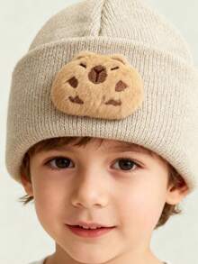 【婴儿针织帽】1顶可爱3D小水豚装饰针织婴儿帽，时尚柔软，保暖日常佩戴，适合4岁及以下儿童/婴儿秋冬季佩戴。 - 彩色 - 查看 6