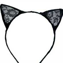 Black Lace Cat Ear Headband With Gold Bells And Bowknot - Cute And Fashionable Hair Accessories For Women, Perfect For Makeup, Skincare, Or Casual Wear Halloween Party Decorations - Cat Ear Mesh - View 2