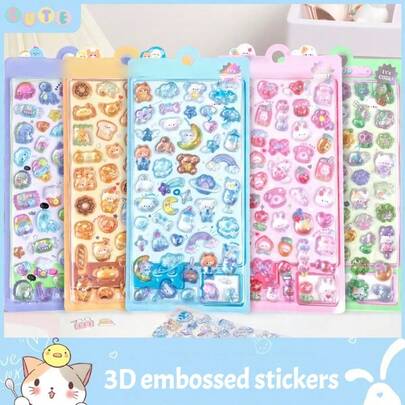 Pegatinas 3D de dibujos animados lindos, pegatinas transparentes en relieve y creativas para scrapbooking, pegatinas decorativas de cristal de gema de diamante hechas a mano para niños, regalo de Navidad/Acción de Gracias/cumpleaños para niños