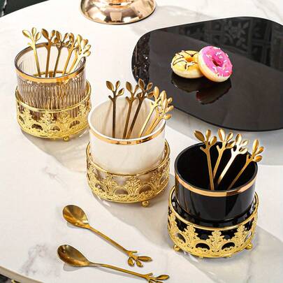 1 Set Plastic & Stainless Steel Fruit, Dessert, Coffee Spoon Tableware Set, Suitable For Wedding, Party, Gift, Birthday
