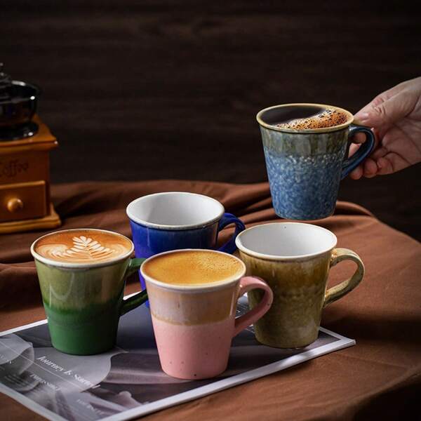 Caneca de Café Cerâmica Vintage, Caneca com Alça Queimada em Forno, Caneca de Escritório, Xícara de Espresso de Cerâmica Grossa, Xícara para Espuma de Leite, Copo de Água