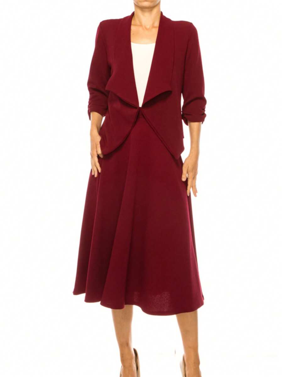 Women's Chic 2-Piece Suit Set - Open Front Blazer and Matching Pencil Skirt