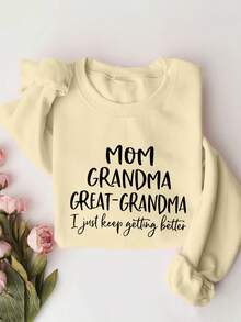 Plus Size Women's Daily "MOM GRANDMA GREAT - GRANDMA I Just Keep Getting Better" Text Sweatshirt Round Neck Long Sleeves Casual Spring/Summer/Fall Women's Plus-Size Long-Sleeved Sweatshirt Thanksgiving Day Going Out Tops Women,Vacation Outfits Women - Apricot - View 6
