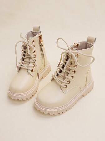 1 Pair Simple Solid Color Side Zipper Children's Boots, Comfortable And Durable, Suitable For Outdoor Play, All Seasons