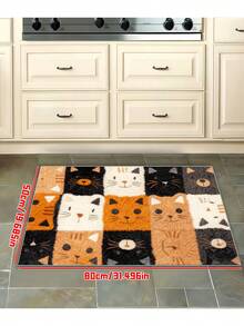Tapete de banheiro antiderrapante com estampa de gato fofo, lavável à máquina, tecido de malha, forro de TPR, poliéster, adequado para banheiro, quarto, cozinha, entrada - uso interno e externo