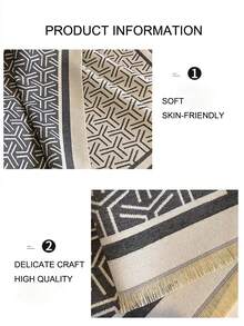 FADZOYLE 1pc Letter & Geometric Pattern Jacquard Scarf, Warm & Fashionable Wool-Blend Shawl, Versatile Neck Wrap Suitable For Daily Wear, Elegant Evening Dress, Travel, Office, Wedding And Gift - Khaki - View 4
