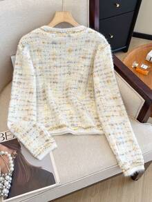 1 pieza Suéter de mujer con bloques de color a la moda, suéter de punto suave y acogedor, prenda exterior de manga larga y cuello redondo, suéteres de punto elegantes para mujer, invierno - Multicolor - Ver 3