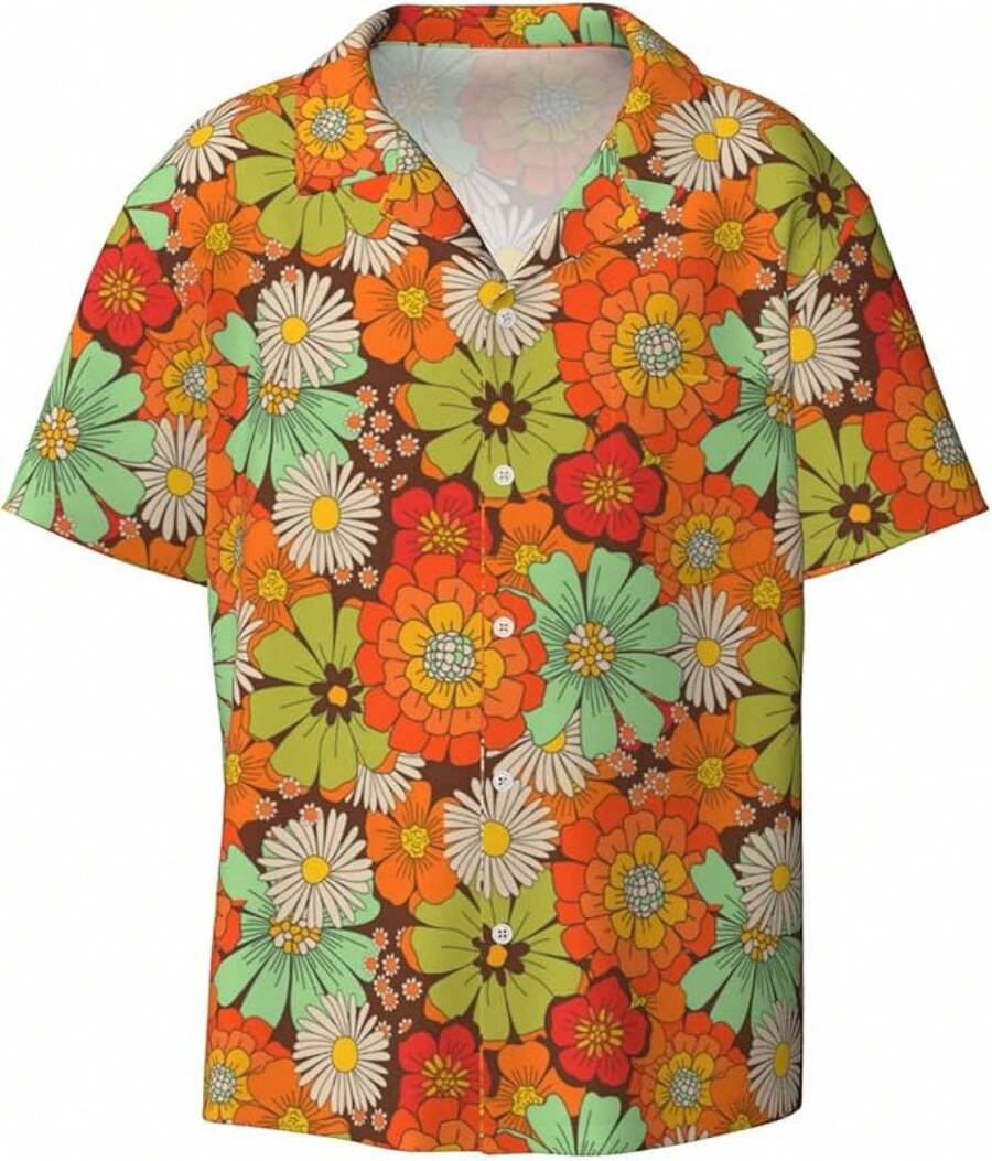 Mens Hawaiian Shirt Short Sleeve Casual Button Down Summer Beach Shirts With Pockethalloween - Hoa cổ điển thập niên 70 - Xem 1