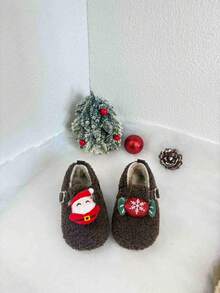 1 Paar modische, weihnachtlich-thematische Kinderflatschuhe, Dekoration mit Weihnachtsmann, Rentier, Weihnachtsbaum, thermische Fütterung für Wärme, geeignet für den täglichen Gebrauch, Einkaufen, Partys - Braun - Übersicht 4