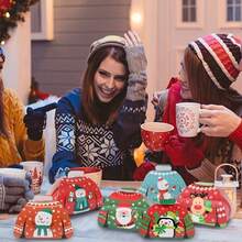 Juego de 24 cajas de regalo con diseño de renos - Contenedores de regalo de papel para inauguración de casa, aniversario y celebraciones festivas - Regalos temáticos de suéter feo navideño, Papá Noel, muñeco de nieve para fiestas de invierno, Navidad, decoración de Año Nuevo