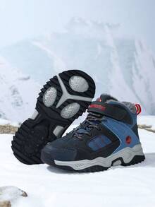 1 Pair Kids Fleece Outdoor Hiking Shoes, Children's Winter Shoes, Warm And Comfortable, Suitable For Boys And Girls Daily Casual And Outdoor Hiking Camping, New Autumn/Winter Collection - dark blue - View 7