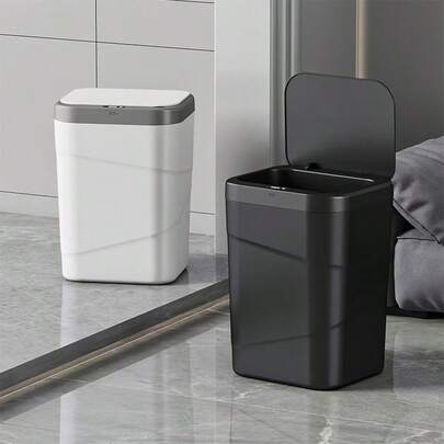 Thùng rác thông minh dung tích lớn 12L, hoạt động êm ái, chạy bằng pin (không bao gồm pin), thùng rác nhựa hình chữ nhật, thích hợp cho phòng khách, phòng tắm, phòng ngủ, nhà bếp - sử dụng trong nhà/ngoài trời, thùng rác nhà bếp
