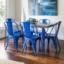 18 Inch Seat Height Industrial Metal Dining Chairs, Stackable Kitchen Or Bar Seat, Durable Modern Design, Versatile Accent Furniture, Set Of 2, Blue,22720380,Space Saving, Patio Balcony - 藏蓝色 - 查看 2