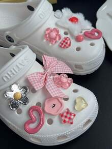 13 件可爱粉色少女鞋饰套装 - 蝴蝶结、心形和花朵装饰、配饰 - 粉紅色可愛套裝-13pcs - 查看 3