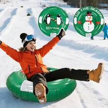 1 pieza Tubo de esquí inflable grueso, material de PVC con patrón de muñeco de nieve y pingüino, adecuado para deportes de invierno al aire libre, accesorio de colchoneta de esquí inflable para adultos