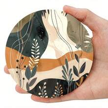 Set Of 6 Geometric Botanical Printed Wooden Coasters,Unique Pop Art,Suitable For Kitchen,Bedroom,Living Room,Kitchen Decor,Kitchen Accessories,Table Decor,Christmas Gift,Christmas Decoration,Choose 1 Set Or 31 Sets,Size 3.74*3.74 Inch - Multicolor - View 3