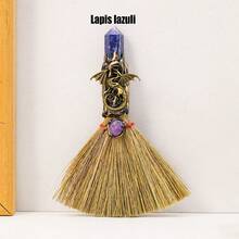 1PC Crystal Magic Broom Natural Amethyst Point Craft Witch Broomstick Divination Energy Reiki Healing Home Decoration Gift 4th Of July Women Fathers Dad Gift