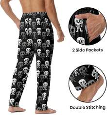 Mens Pajama Pants, Soft Lounge Sleep Pants With Pockets Lightweight Long Pajama Bottoms For Menhalloween - 萬聖節骷髏 - 查看 3