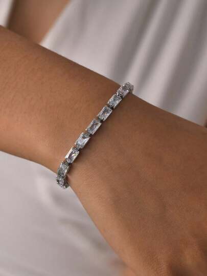 1 szt. Elegancka, uniwersalna, prosta, jednorzędowa, kwadratowa bransoletka z kryształów, odpowiednia dla mężczyzn i kobiet, do noszenia na święta, imprezy, na co dzień, na Halloween, Boże Narodzenie, Święto Dziękczynienia, prezent urodzinowy