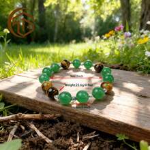 Zhenwei xina 1 pieza Pulsera de cuentas de piedras preciosas naturales de 10 mm de ojo de tigre y aventurina verde, regalo de riqueza y protección para papá y esposo