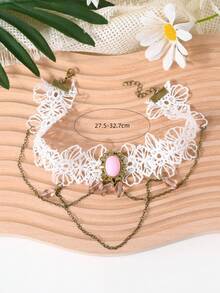 1pc Vintage Gothic Style Lace Arm Chain, Teardrop Tassel Multilayer Bracelet Arm Cuff, Suitable For Women's Daily Wear, Wedding, Party, Halloween Costume