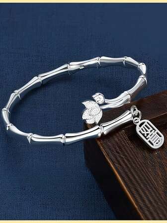 Bamboo Bracelet, Elegant Lotus Embellishment, Beautiful Symbolism, Suitable For Gift Giving, Mother'S Day, Birthday Gifts