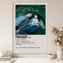 Framed [Twilight Poster] Twilight Movie Poster, 1pc  Canvas Wall Art |   Featuring Edward And Bella On Grass For Family Room Decor, Living Room, Bedroom, Bar Wall Decor - 白色 - 查看 2