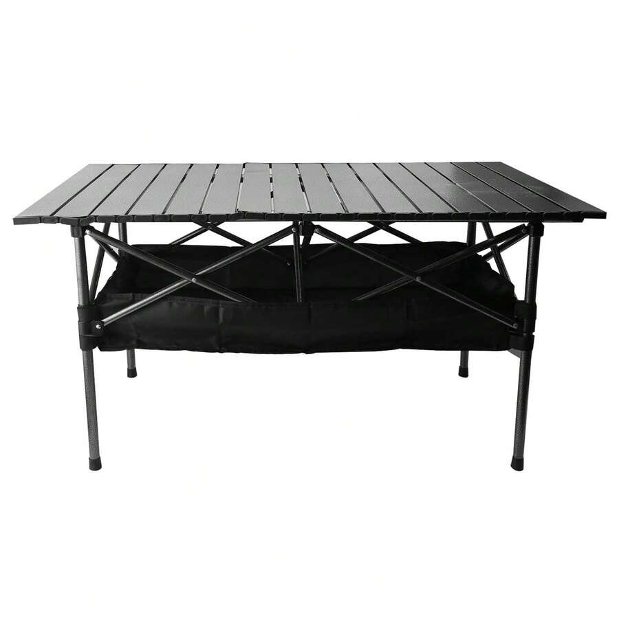 Folding Portable Camping Table Roll-up Table with Storage for Backyard Beach BBQ.Mesa de Camping Plegable Portátil - Diseño Ligero con Enrollado de Hierro y Cubierta de Tela Duradera para Picnic al Aire Libre, Barbacoas y Acampadas, Accesorio para Barbecue | Mesa Utilitaria Plegable | Estructura de Hierro Duradero, Accesorios de Camping - Negro - Ver 1