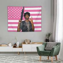 Playboi Rapper Carti American Flag Tapestry. Pink Gift. Easy Hang, Durable. Ideal For Living Room. Bedroom. Man Caves, Dorm Decor. Outdoor Parties. - Pink - View 5