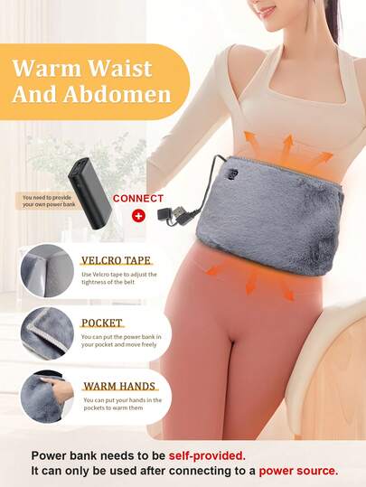 Vinter USB-uppvärmt midjebälte, kan värma händer och midja, värmedyna för fötter, universal mjuk plyschfot- och midjevärmare, elektrisk värmefilt, julklapp, handvärmare, presenter till män, strumpbyxor, laddningsbara handvärmare