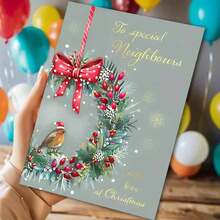 بطاقة عيد الميلاد الفريدة مع مغلف - مثالية للجيران والأصدقاء وتحيات العطلات، تصميم احتفالي مع الأوراق المقدسة والتوت والطيور، مثالية لتمنيات المواسم الخاصة والمناسبات الخاصة، بطاقات عيد الميلاد - متعدد الألوان - مشاهدة 4