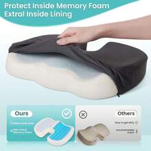 Cooling Gel Enhanced Memory Foam Cushion For Long Sitting - Back, Office Chair Seat Cushion, Sciatica, Coccyx, Tailbone Pain Relief Pillow - For Office, Gaming, Car, Wheelchair - Grey, Large - Grey - View 3