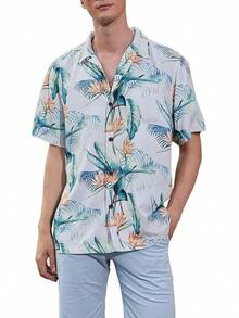 Men's Hawaiian Floral Shirts Silk Short Sleeve Button Down Casual Tropical Beach Holiday Shirtshalloween - 白色 - 查看 1