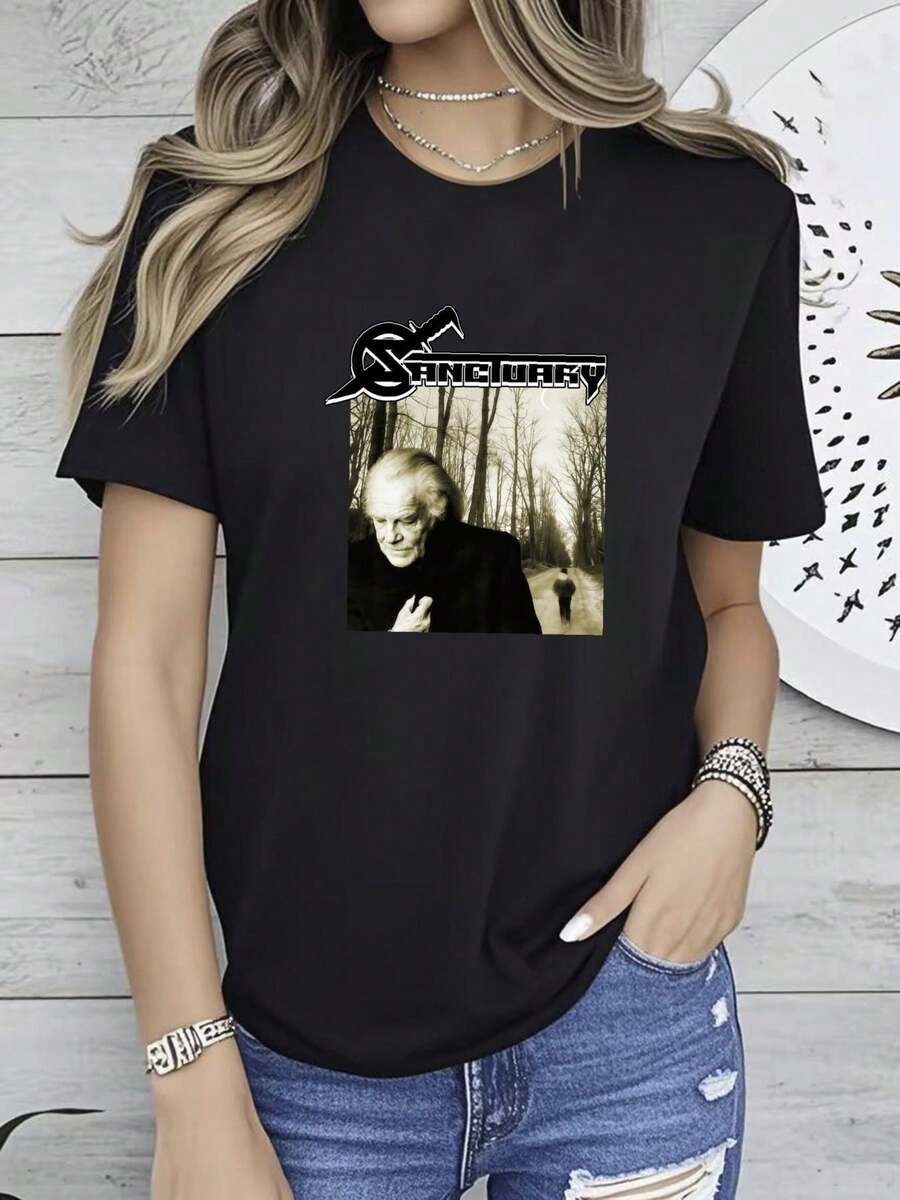 180g pure Cotton SANCTUARY INTO THE MIRROR BLACK All Size T Shirt AG2615 Top For Everyday Wear Stretched T-Shirt For Women Casual streetwear designer clothes Print Round Neck Short Sleeve fashion Summer Casual graphic Breathable Stylish female Unisex women Versatile - Negro - Ver 1