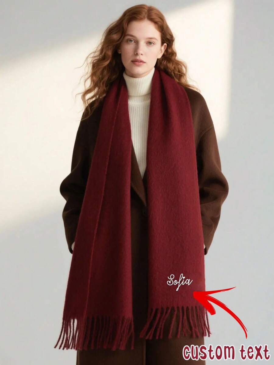 1pc Personalized Embroidered Scarf For Women, Customized Initial Embroidery Scarf, Bridal, Christmas, Wedding Gift, Winter Scarf