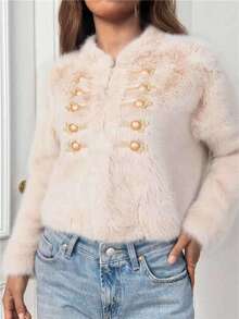 Novedades otoño/invierno Ropa de abrigo para mujer Chaqueta corta con ribete de piel Diseño cruzado Forro polar grueso para proteger del frío Cierre con cremallera y bolsillos Elegante estilo bohemio Y2K Informal, sensual, ropa para estar en casa, salidas, vacaciones, fiestas Prendas de punto cálidas a rayas Pantalones con motivos bordados Adecuado para Navidad, Halloween, Año Nuevo, Día de Muertos, citas, cumpleaños, bodas - Albaricoque - View 1