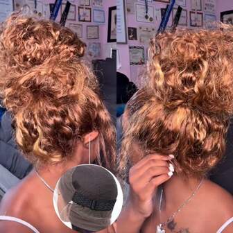 ZHENDEFA Peluca de encaje frontal con cabello humano, tinte ombré y rizado tipo Jerry, colores 4/27, con línea del cabello previamente desbastada, correa invisible, encaje frontal 360 HD transparente, peluca rizada color rubio miel para mujer con una densidad del 180% y sin pegamento, con cabello baby