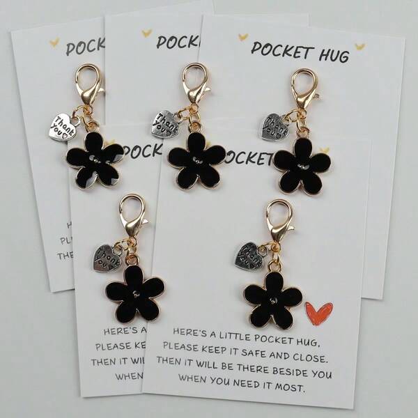 1 Stück/3 Stück/5 Stück süßer Blumen Schlüsselanhänger, schwarzes 5-Blüten Design, zart und kompakt. Jeder Schlüsselanhänger hat ein herzförmiges Anhänger mit der Gravur "Danke". Mit Metallring, um den Wunsch zu übermitteln, dass dieses kleine Geschenk Sie begleiten kann, wenn Sie es am meisten brauchen, geeignet um Dankbarkeit und Fürsorge gegenüber anderen auszudrücken. Weihnachtstüten Charms Autoaccessoires Lehrer Freund Schwester Geschenkideen