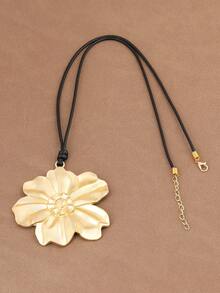 1 pezzo Collana alla moda con ciondolo floreale boho grande e minimalista, finitura opaca oro, corda di cera, adatta per uso quotidiano da donna, catena da 28" + 2" estensibile