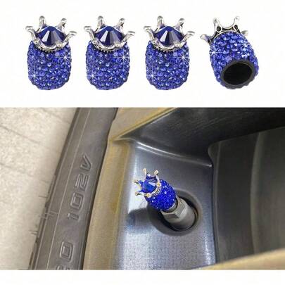 Kewucn 4 Pcs Car Tire Valve Stem Caps, Handmade Crown Crystal Rhinestone Rubber Car Stem Air Caps Covers, Attractive Dustproof Exterior Accessories, Universal Stem Cover For Most Autos (AB)