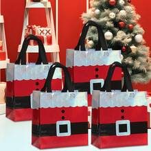 6/10/20 buc pungi cadou de Crăciun cu design Moș Crăciun, mărime medie, poliester reutilizabil, pungi pentru cadouri festive, decor de sărbători pentru casă și bucătărie, pungi cadou de Crăciun