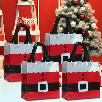 6/10/20 件圣诞老人设计圣诞礼品袋，中号，可重复使用涤纶，节日派对礼品袋，家居厨房节日装饰，圣诞礼品袋