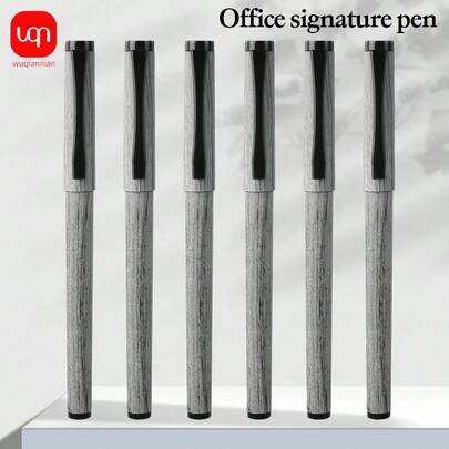 WUQIANNIAN 3/6/12 Stücke Baum-Maserung mattschwarze neutrale Stifte mit einer 0,7 mm glatten Spitze für schönes Schreiben und nicht verschmierendes schwarzes Tintentintenfüller. Geschäfts-Prüfungsstifte für täglichen Bildungs- und Bürogebrauch. Rückkehr zur Schulsaison