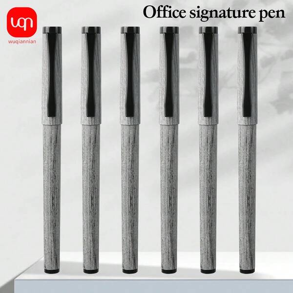 WUQIANNIAN 3/6/12pcs Tree Grain Matte Black Neutral Pen With A 0.7 Mm Smooth Nib For Beautiful Writing Design And Non Smudging Black Ink. Business Exam Pen For Daily Education And Office Use. Back To School Season