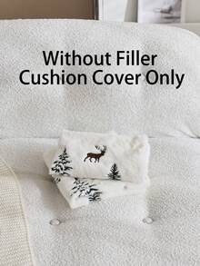 1 pieza Funda de almohada decorativa bordada con reno y árbol de Navidad, adecuada para decoración interior, funda de almohada navideña, sin incluir el relleno de la almohada