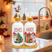 Christmas Soap Dispenser Set Of 2, Christmas Kitchen Decor, Xmas Gnomes Soap Dispenser With Tray For Home Indoor Decorations, Xmas Refillable Lotion Essential Oil Dispensers With Pump - Multicolor - View 5