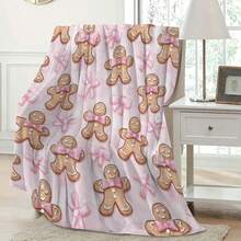 GEL HUT MUN 1pc Contemporary Diagonal Stripe Cotton Blanket With Silver Bread And Candy Cane Pattern - Soft & Comfortable Full Needle Knit Polyester Blanket, Digital Print, Perfect Choice For Christmas And Winter Home Decor - Baby Pink - View 5