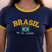 BabyTee Brasil Embroidered Women's T-Shirt - Màu xanh hải quân - Xem 6