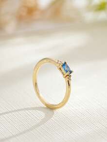 1 pieza Anillo con baño de oro de 18K, piedra natal de diciembre, diseño sencillo adecuado para hombres y mujeres, regalo de cumpleaños - Multicolor - Ver 63